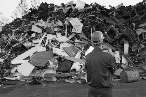 Safety measures around a builders skip in Chelsea